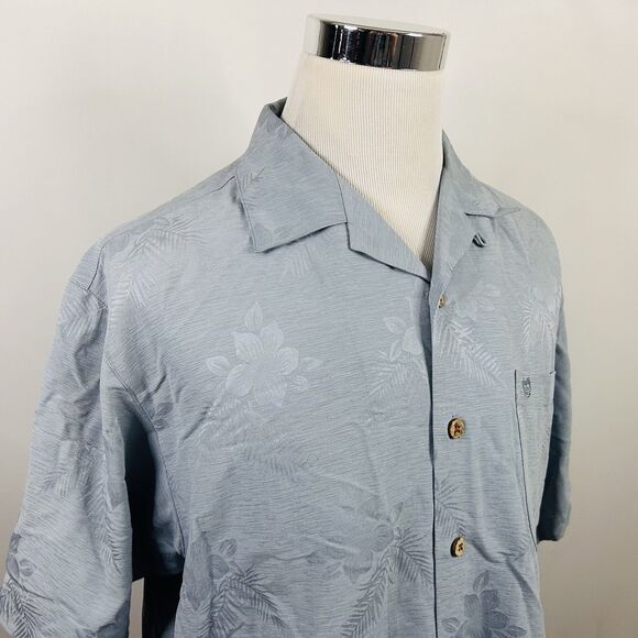 Mike Ditka Medium 100% Silk Hawaiian Aloha Shirt Blue Floral Jacquard Vacation - Picture 1 of 4